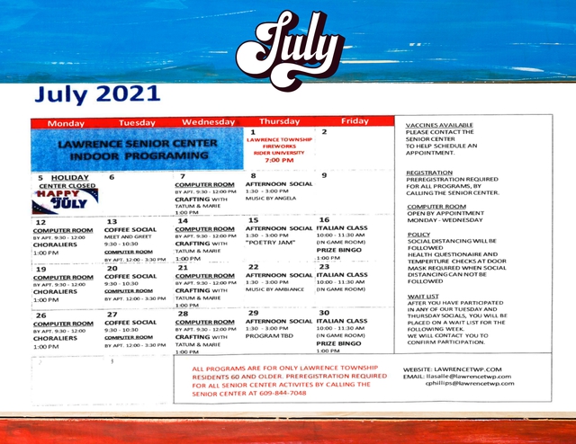 Lawrence Township New Jersey - Activities, Calendars & Programs